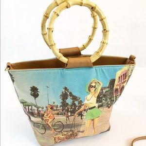 Canvas and Bamboo Purse with a boardwalk Scene